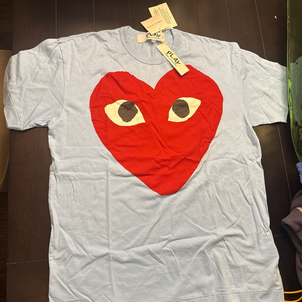 Comme des Garcons Light Blue Tee with Red Heart